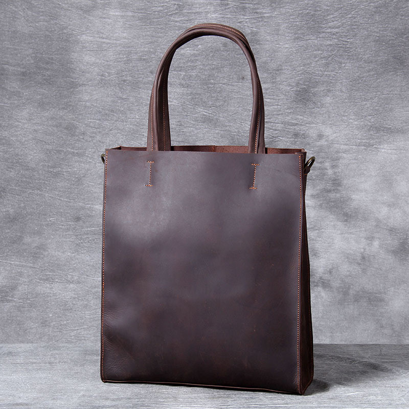 Leather Work Laptop Bag - Vintage genuine leather men hand tote
