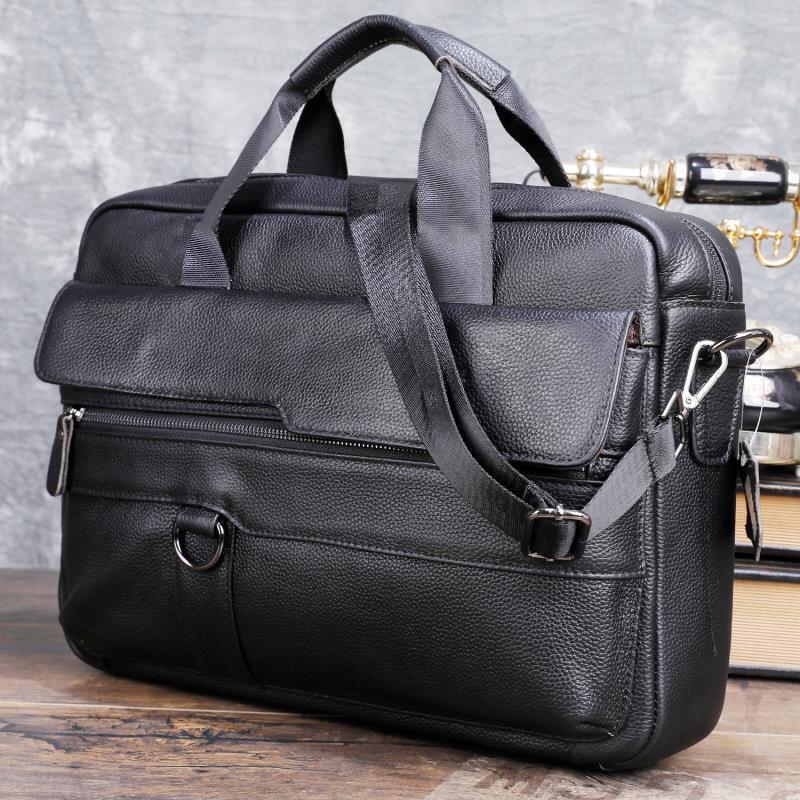 Leather Work Laptop Bag - Large Men's Genuine Leather Handbag for