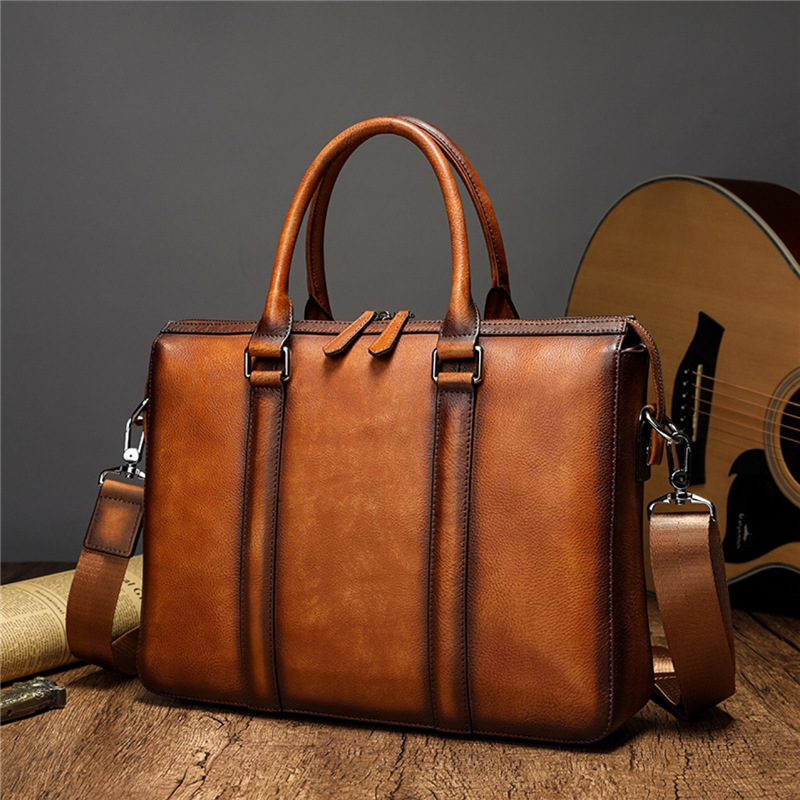 Leather Work Laptop Bag - YETTIES Business Top Grain Leather Briefcase