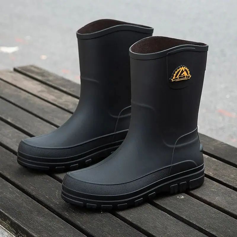 New Fashion Men Rain Boots Pla - Leather Work Youtube 评论和价格