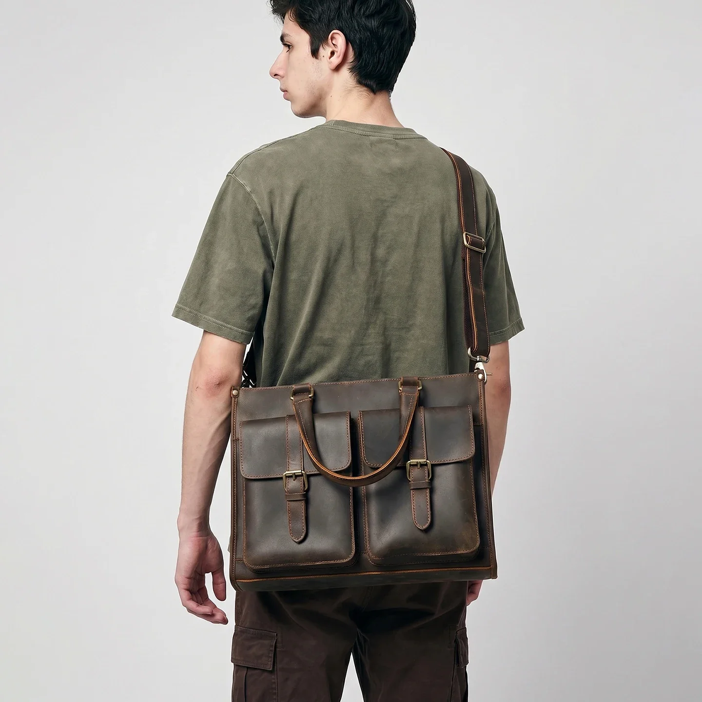 Vintage Genuine Leather Men Cr - Leather Work Laptop Bag 评论和价格