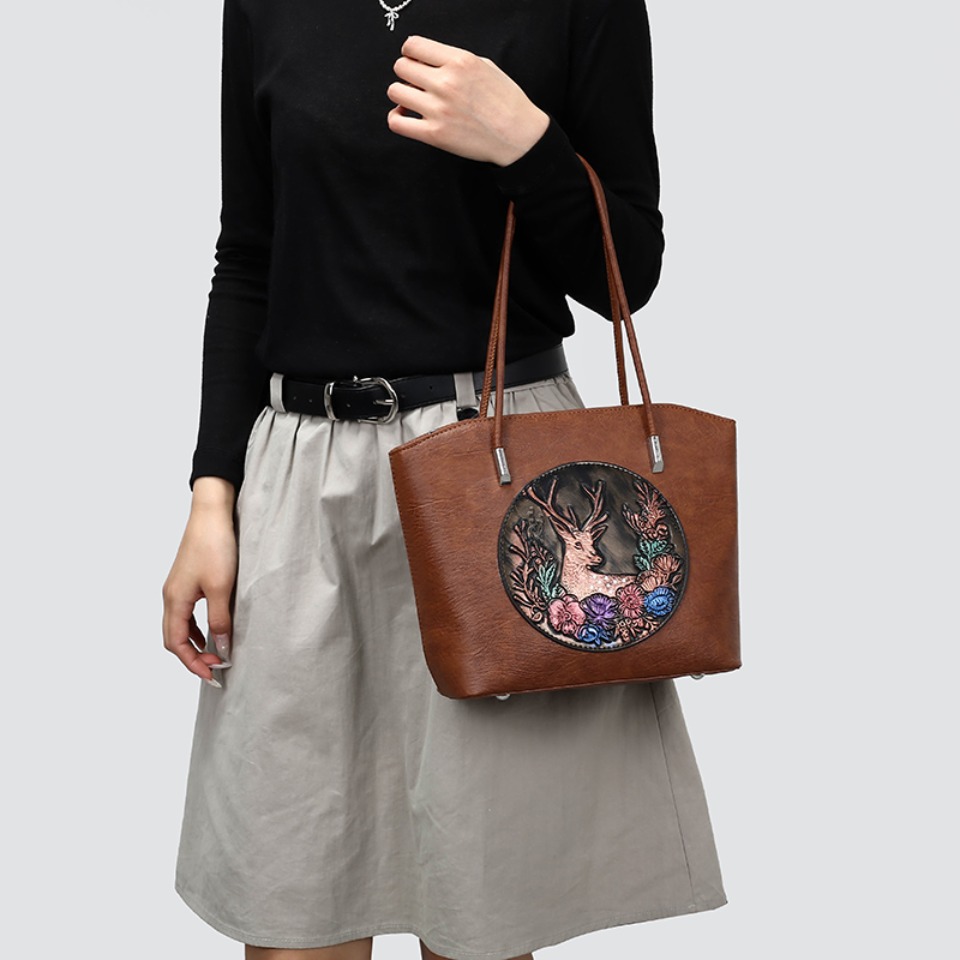 Women Vintage Embossed Deer Fl - Leatherwork Workshop 评论和价格